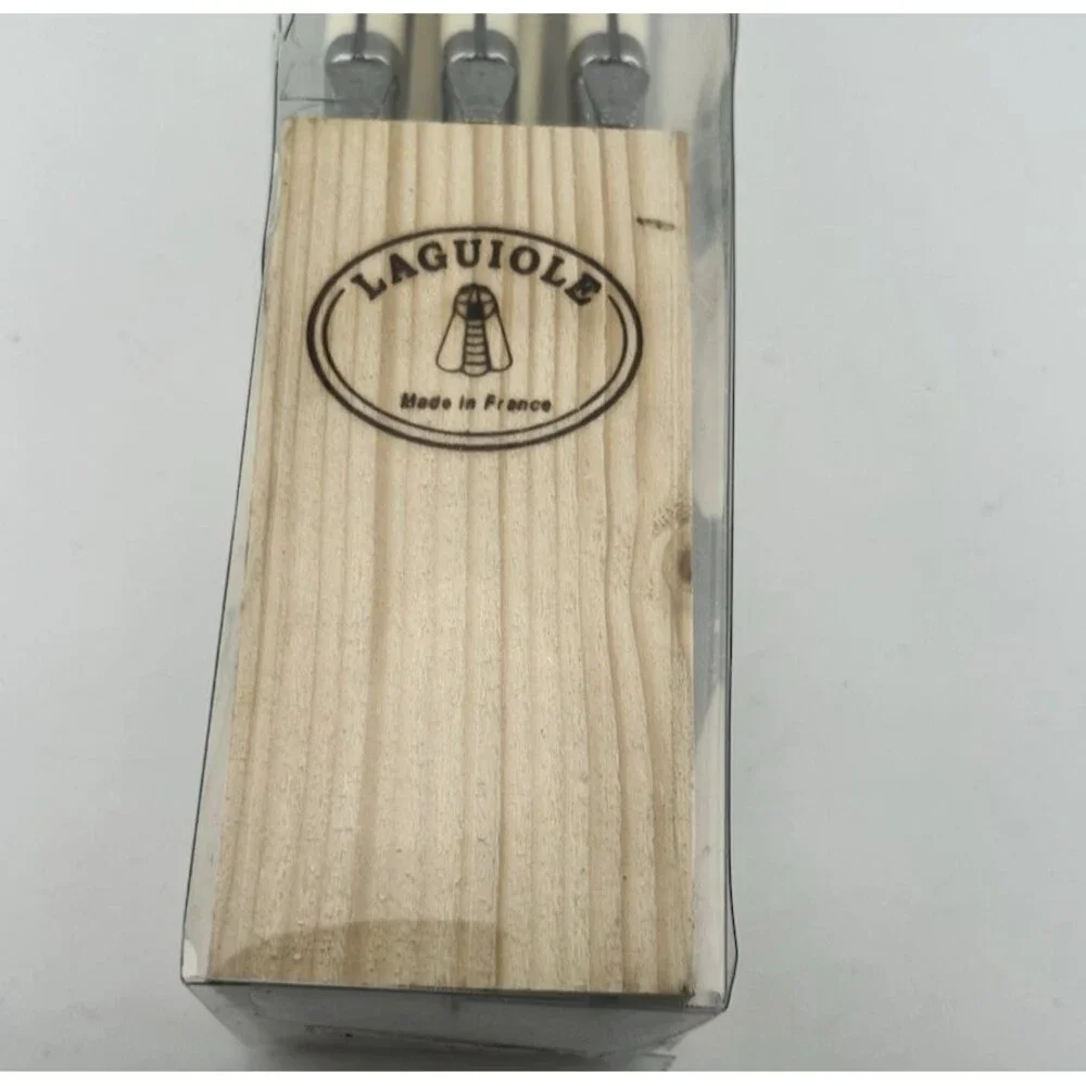 Laguiole Jean Dubost Steak Knife Set 6 France Ivory Handle & Bee Thumb Grip